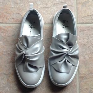 Silver Twisted Bow Slip-On Shoes